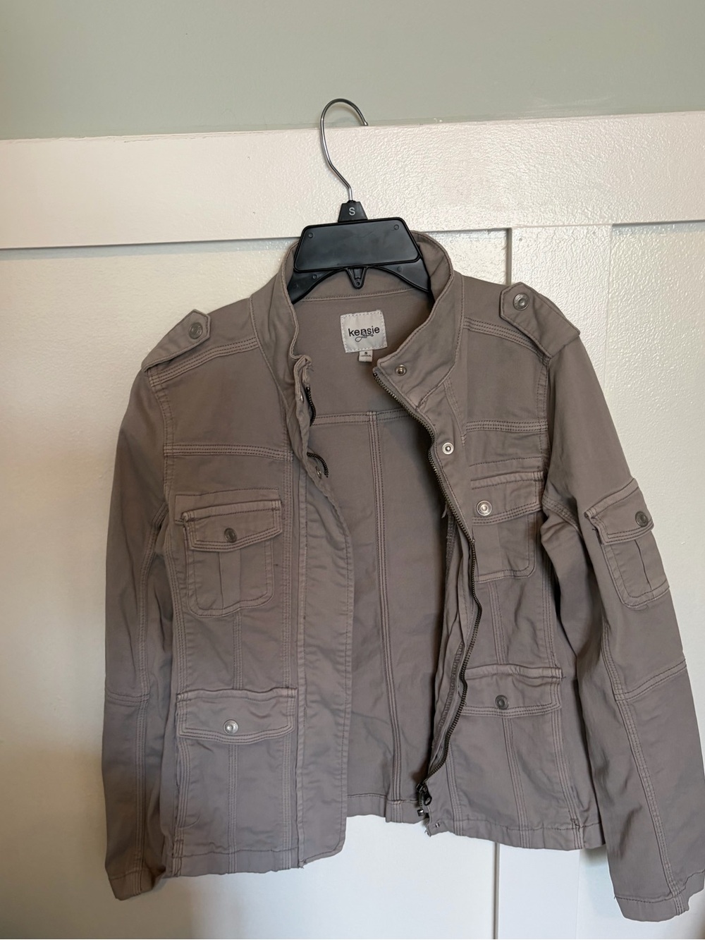 Kensie Jeans Womens Military Utility Cargo Jacket Gray Canvas Size S